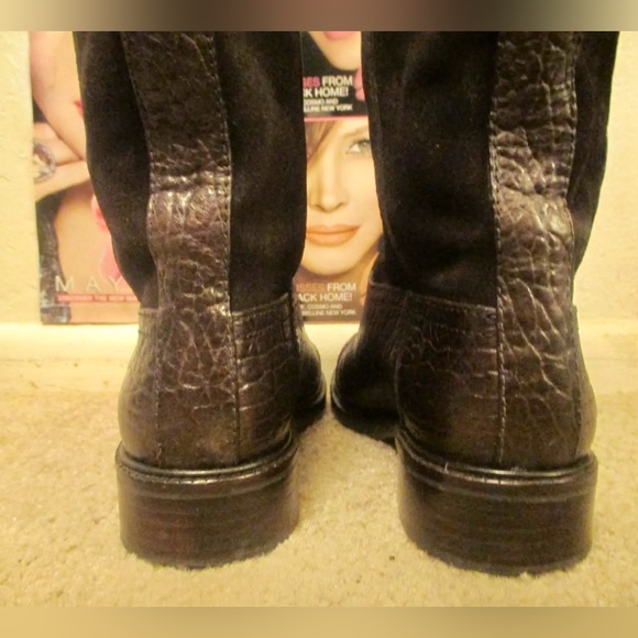 HOT Tory Burch Corey Brown Logo Suede & Textured Leather Mid-calf Boots $500+! - Picture 7 of 12